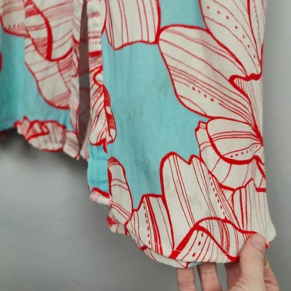Farm Rio Floral Print Midi Dress Womens XS Red Blue Button Front Bohemian - Picture 6 of 11